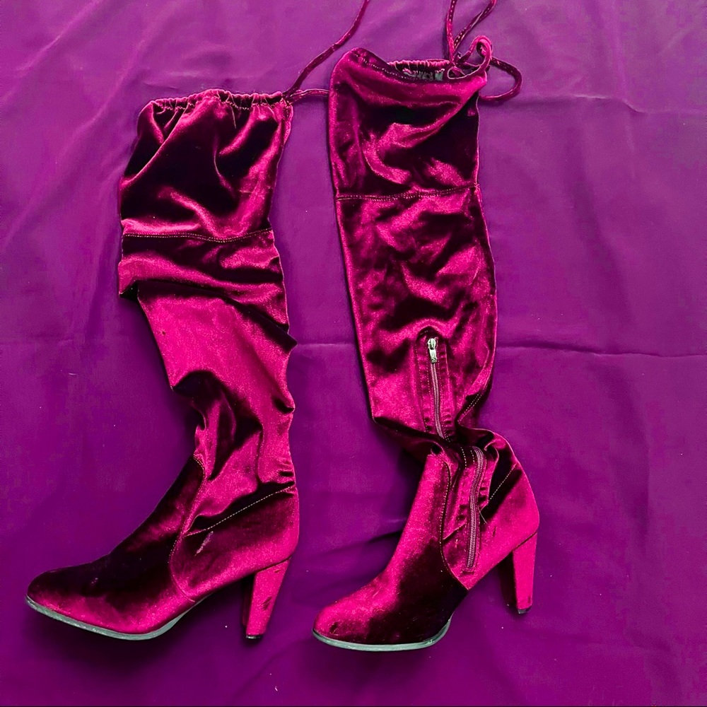 Thigh high velvet boot